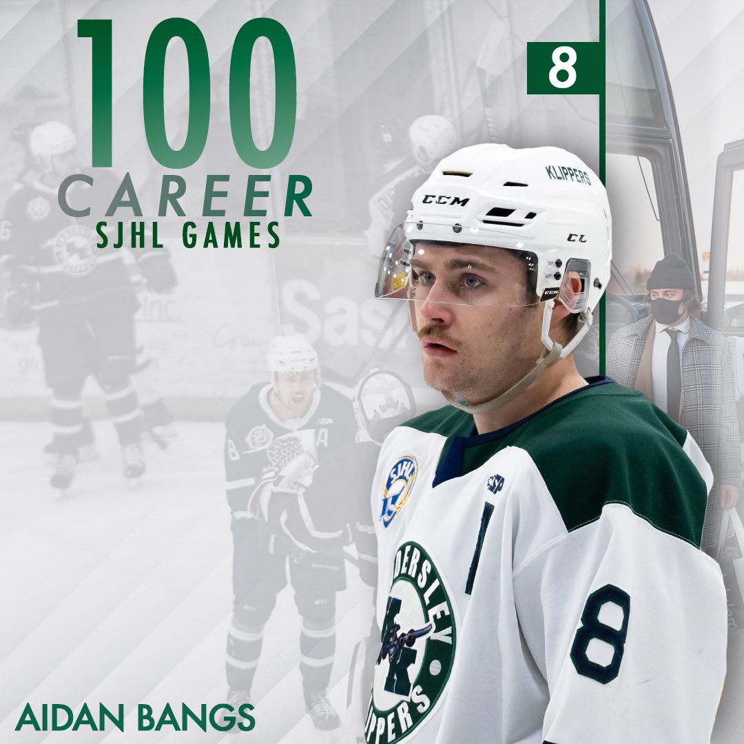 Tonight marks 1️⃣0️⃣0️⃣ career <a href="/theSJHL/">SJHL</a> games for Aidan Bangs!

#OneHundred | #Banger