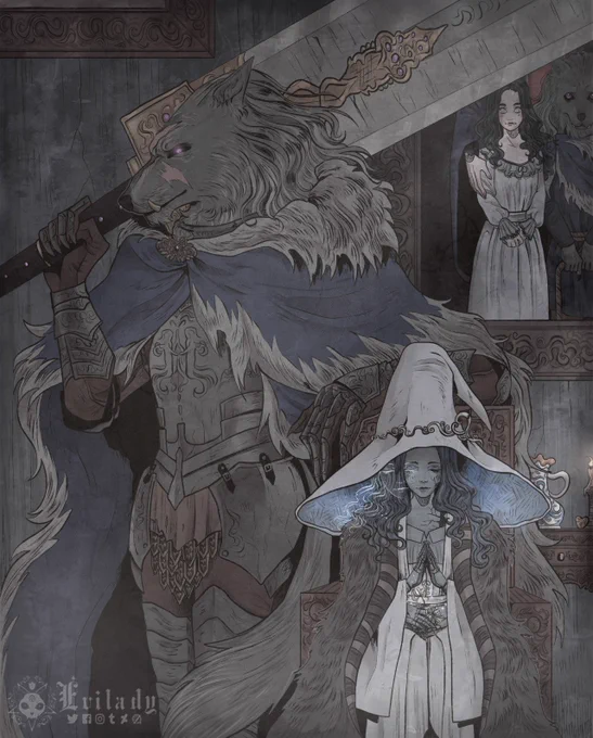 Fan art | Elden Ring - Ranni the Witch and Blaidd

Artist: @Eviladyart 
