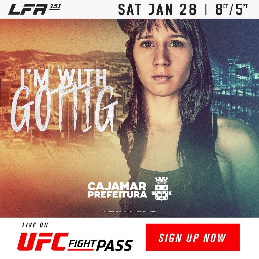 LFAfighting's tweet image. #ReTweet if you're with #BrendaGottig to win the @LFAfighting women's #strawweight title in the co-main event of #LFA151! 🇦🇷

#TeamGottig

@BetOnline_AG
@OnlyFans
@Reshoevn8r
@WOLFpaktrust
@TheMMAShark
@TeamSmartStop
@PrefsDeCajamar
@LFA_Brasil
@UFCFightPass
@UFCFightPassBR