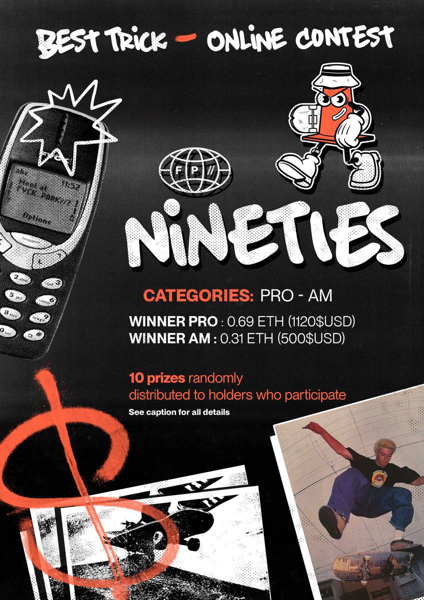 🚨SKATE CONTEST🚨
We're hosting an online skateboard contest and it's time to put yourself on the map!

Prizes: 
Pro: 0.69 eth (~$1120 USD)
AM: 0.31 eth(~500 USD)
+10 prizes randomly given to holders who enter! 

Join the server for more details, submissions open Jan 30th 🔁🛹