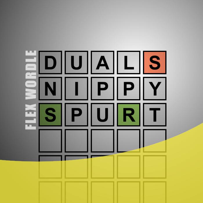 GBrainTeasers's tweet image. Flex Wordle 286 - #DUALS, #NIPPY, #SPURT - Guess the #WORDLE in 3 tries - geniusbrainteasers.com/flex-wordle/28…