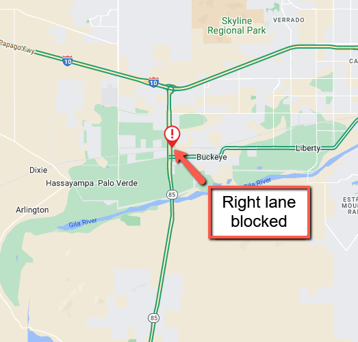 ArizonaDOT's tweet photo. SR 85 northbound near Baseline: A crash is blocking the right lane.
#phxtraffic #SR85 https://t.co/rbD3YhSRb4