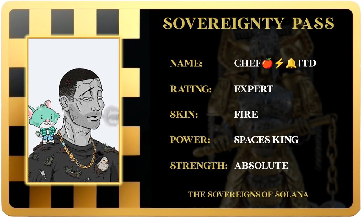 Got blessed with my <a href="/TheSovereignNFT/">Sovereign</a>  pass!

Stoked for the mint coming up January 31st 💯

This team and project has been building for OVER A YEAR and deserve their flowers 💐 

Plus they have some great ideas as well! 

I’ll take my Spaces King 👑 power and wear it wit pride