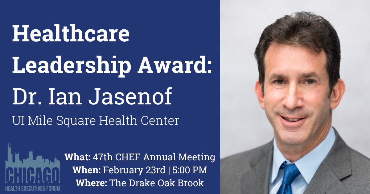 ChicagoACHE's tweet photo. Please join us in congratulating Dr. Ian Jasenof for receiving the 2022 ACHE #Healthcare #Leadership Award. Help them celebrate on February 23rd at the 47th CHEF Annual Meeting. Register today! #ChicagoACHE https://t.co/qvH7HUkVTF https://t.co/aIMqUZQPmj