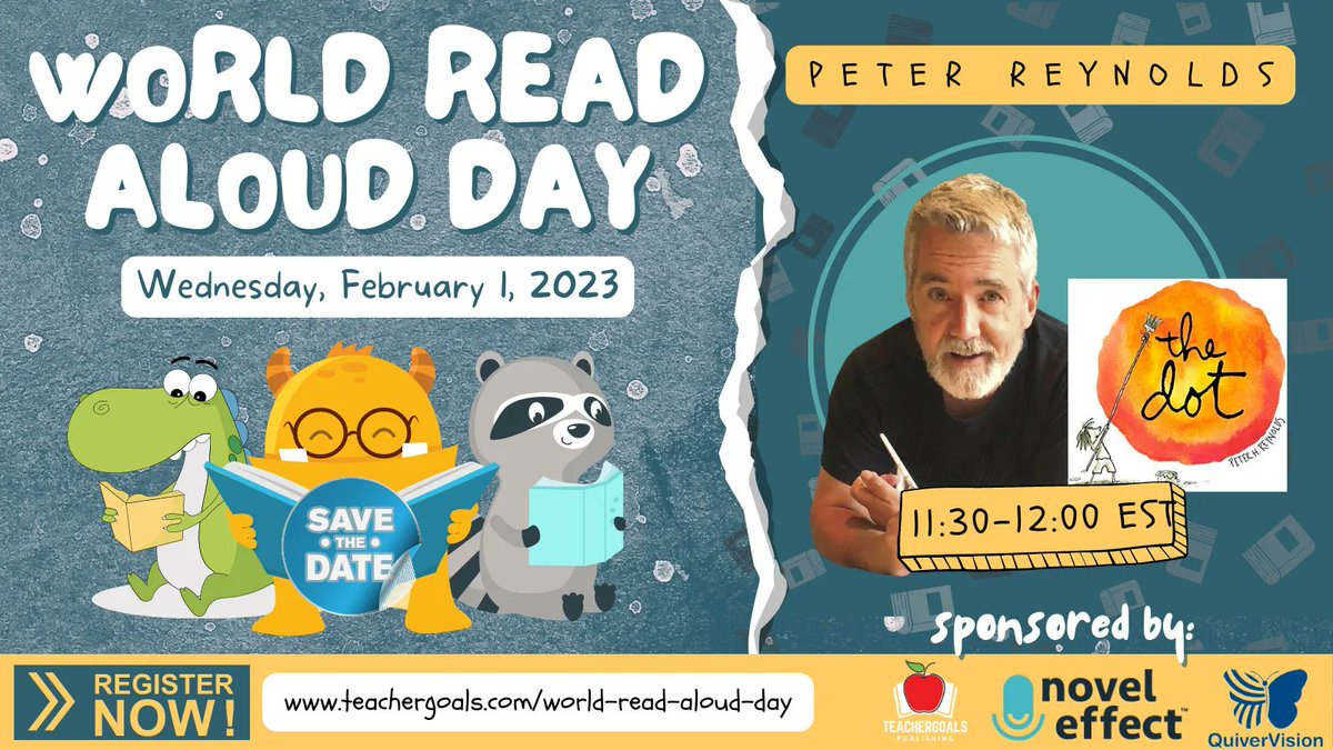 teachergoals's tweet photo. New York Bestselling author Peter Reynolds will read The Dot at World Read Aloud Day! 🔴🔵🟣
Register now! https://t.co/mhDlcaLS2U https://t.co/DRopFlhyfZ