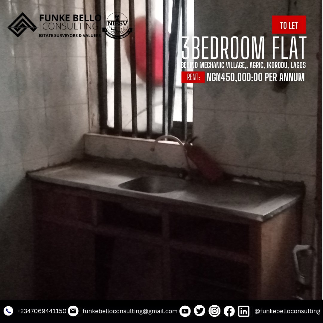 funkebellocons1's tweet photo. TO LET IN IKORODU

A 3Bedroom Flat located behind Mechanic Village, Agric, Ikorodu, Lagos available for rent.

NGN450K per annum. https://t.co/vOQ9vKuHbH