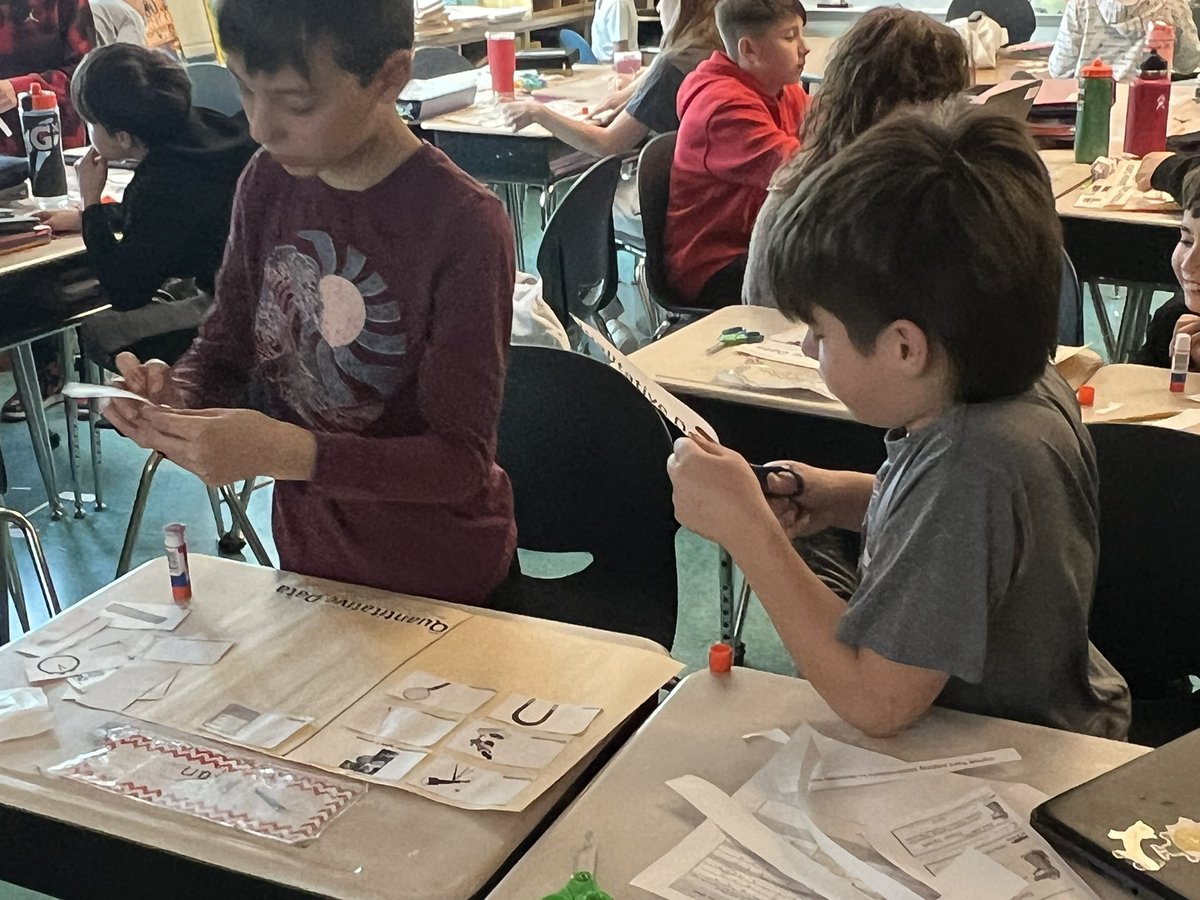 All 5th grade scientists hard at work determining which science tools produce qualitative or quantitative data.