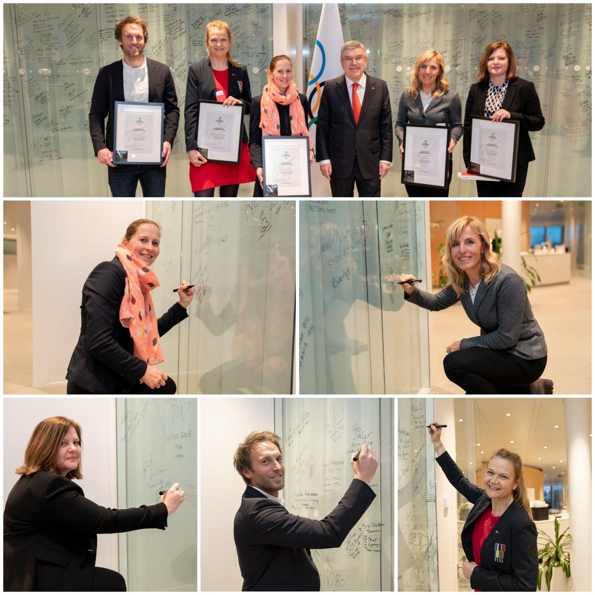 19 times <a href="/Olympics/">The Olympic Games</a> Games! 🔥Many reasons for Martina Ertl⛷, Reka Szabo🤺, Marion Rodewald🏑, Lenka Wech🚣‍♀️, Fritz Dopfer⛷ &amp; Marc Zwiebler🏸 to sign the @Olympian wall at Olympic House - and to participate in <a href="/DOSB/">DOSB</a>'s International Leadership Programme 😀😎