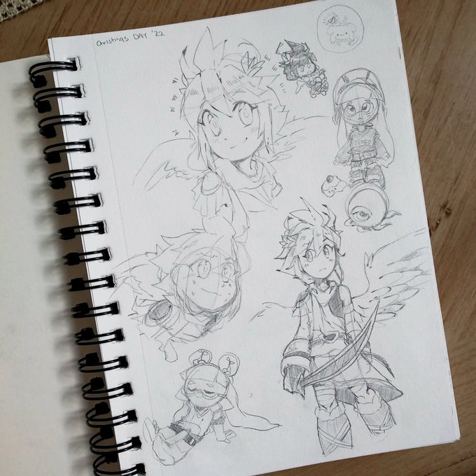 here's the set of pencil doodles I've made so far! \( ᐕ )/ it's really just kid icarus, live a live, and splatoon 