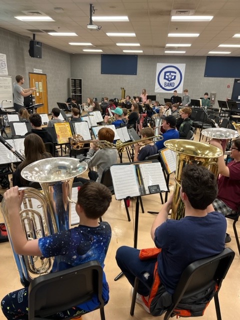 wcsGMS's tweet photo. Our campus is hopping today and part of the good energy is coming from today's band clinic we're hosting. Our award-winning band is always working to get better and we're proud of our directors, Mr. Jankowski and Mr. Blue, and all our @wcsGMSband students!!!🎷🎺🥁

#GeneralsLEAD https://t.co/smo98I5Dbv