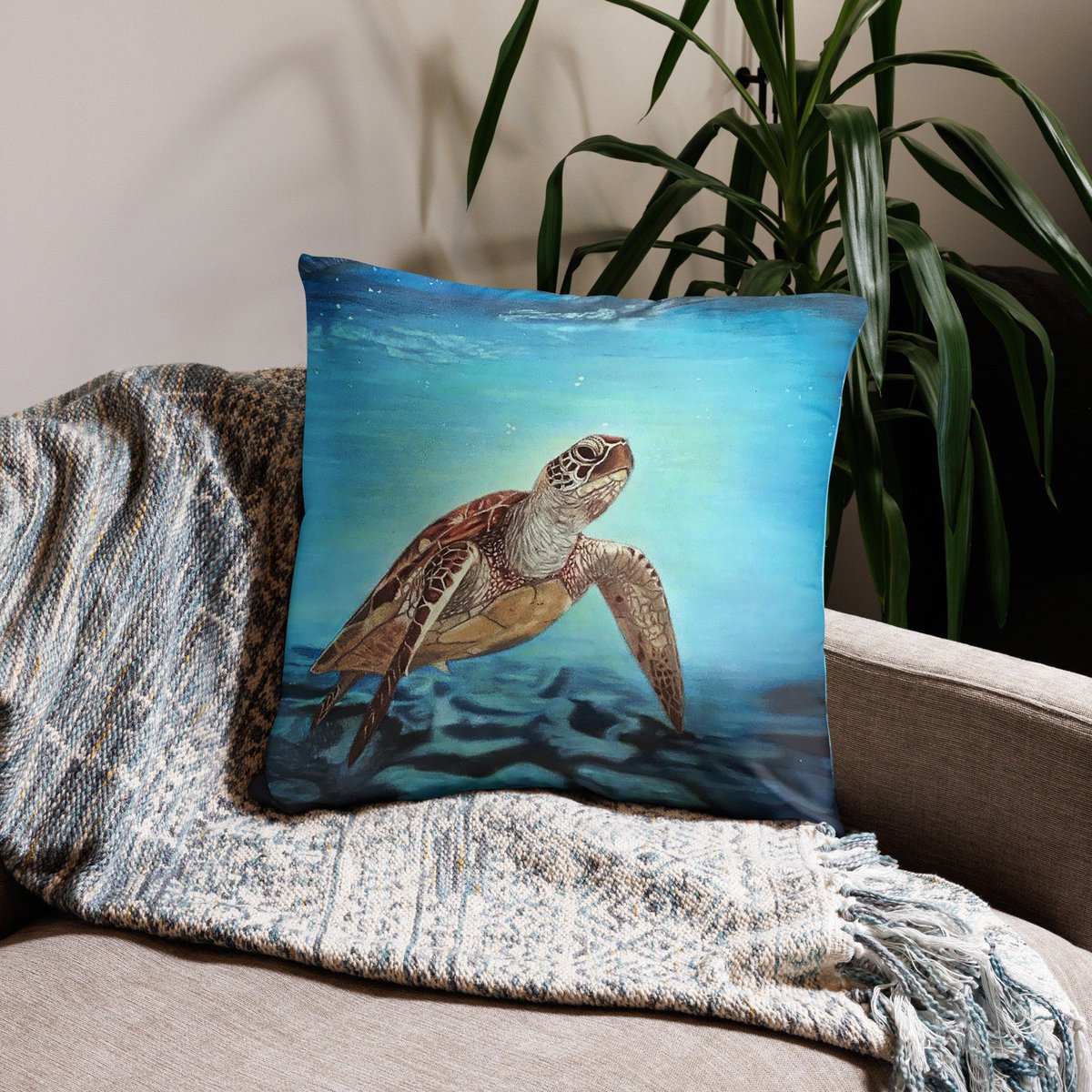 Sea Turtle Decorative Pillow, Square Pillow,  #pillowcover #coastaltropical #seaturtle etsy.me/40cKQuq