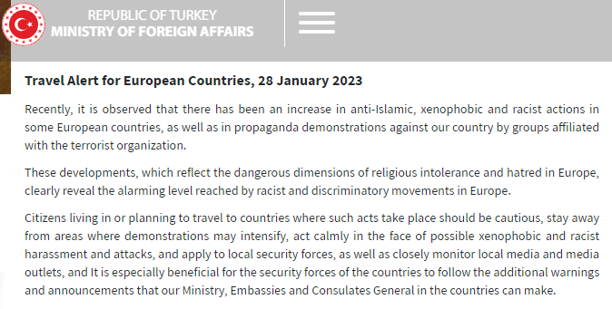 Read more about the article JUST IN – Turkey issues travel warning for European countries, citing “anti-Isla
