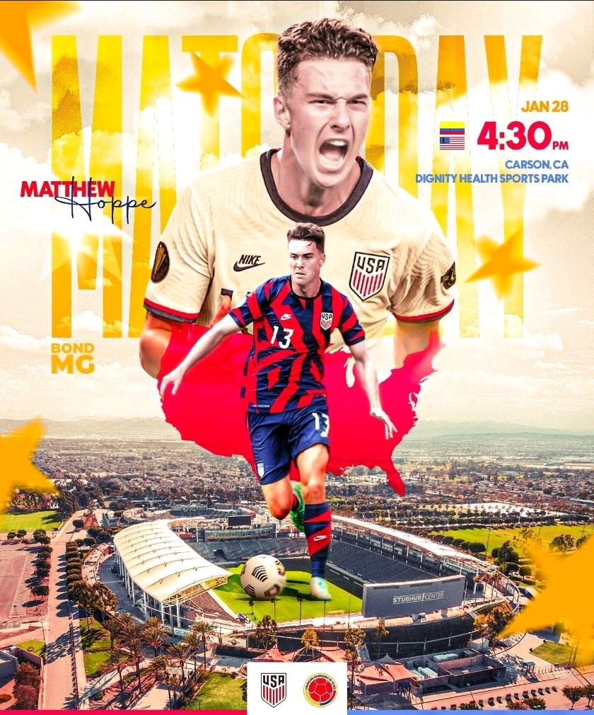 BondMG1's tweet photo. MATCH DAY 🚨

We are looking forward to a great  match today for USA and another strong performance by Matthew Hoppe⚡️!

USA vs Colombia  4:30pm PST/7:30pm EST
🇺🇸🇨🇴
_______
@MatthewHoppe9 @usmnt @bond7mg
#Hoppe #USMNT #USA #colombia #Boro #football #soccer #International https://t.co/bgXyGc999v