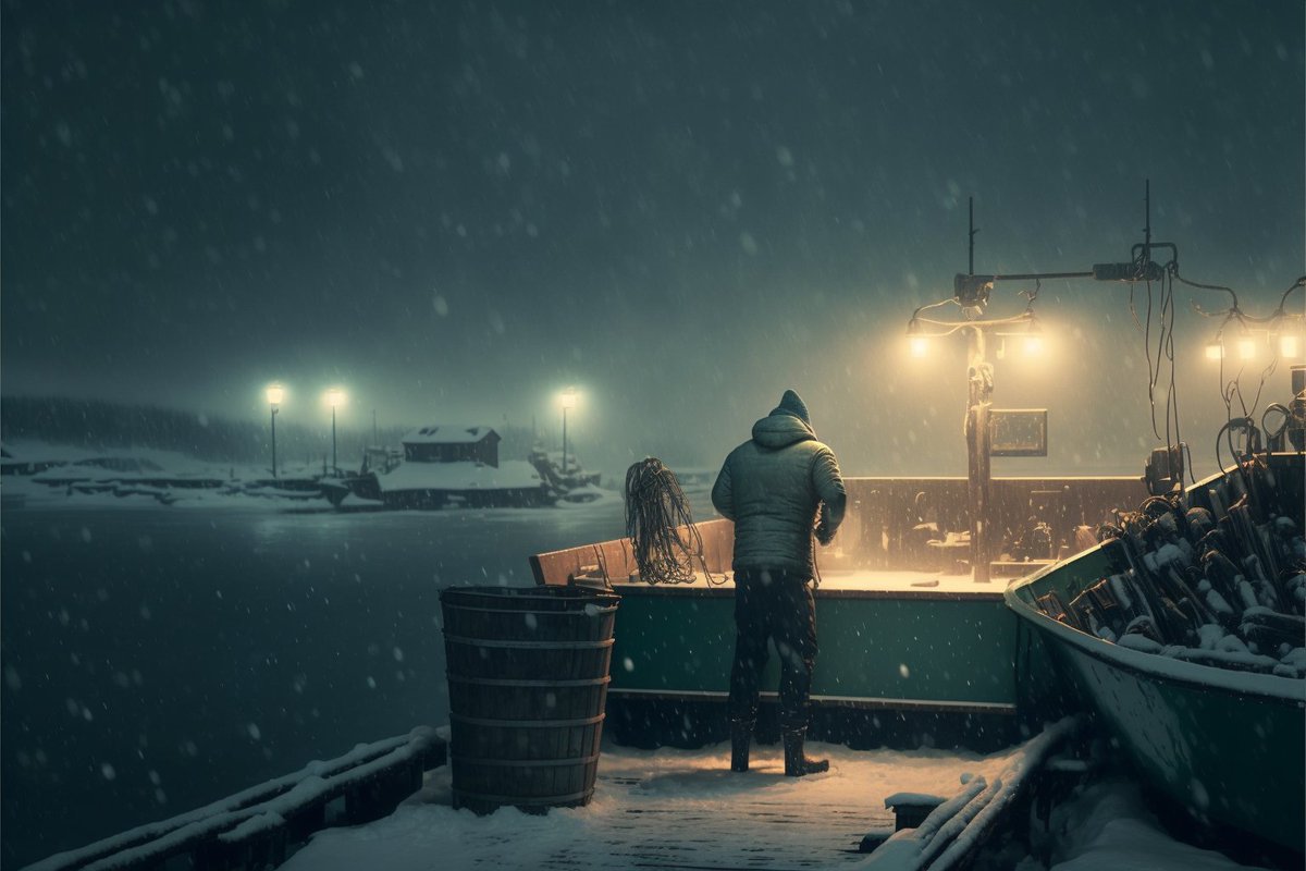 At night in the harbour with the artificial souls