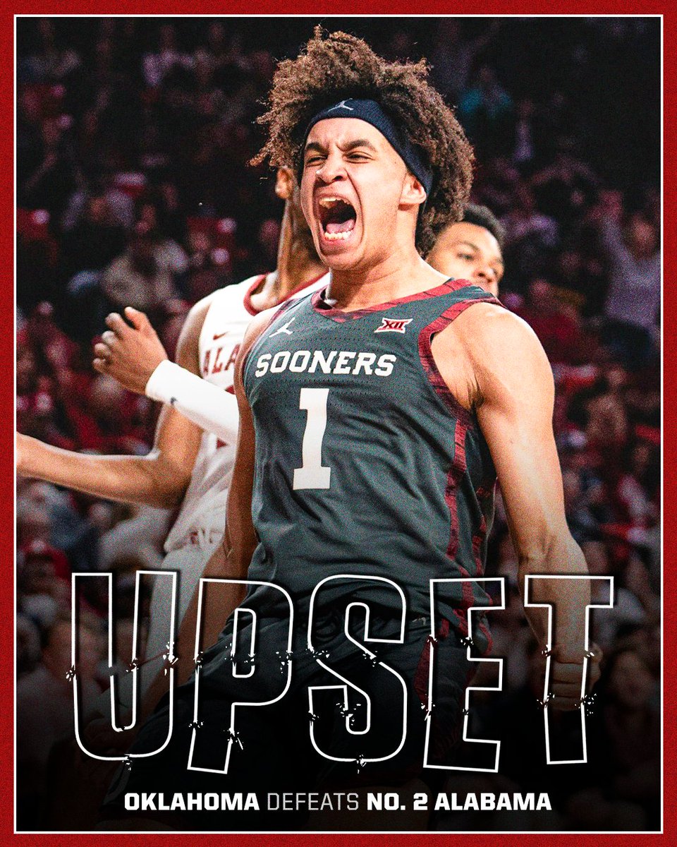 BOOMER SOONER! 

<a href="/OU_MBBall/">Oklahoma Basketball</a>'s 93-69 win over No. 2 Alabama is its first win over an AP Top-2 team since 2002.