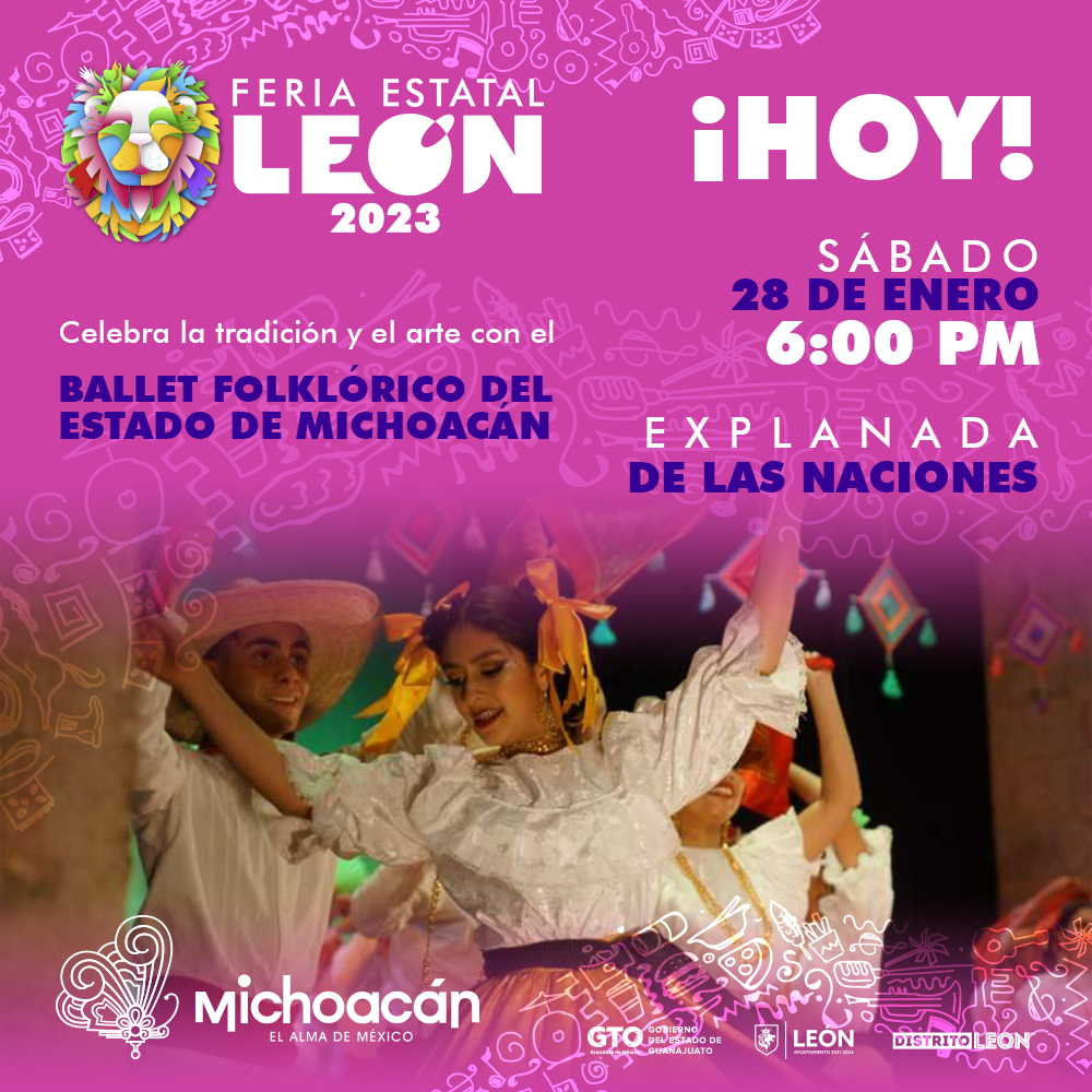 FeriaDeLeon's tweet photo. ¡¡Hoy tenemos Fiesta Michoacana!! 🤩 Disfruta de la propuesta artística del Ballet Folklórico del Estado de Michoacán💃 y celebra las increíbles tradiciones del #EstadoInvitado con tu familia, amigos o pareja 💜🏵️
🗓️ Hoy sábado 28 de enero
🕓 6:00 pm
#FeriaDeLeón https://t.co/XLCKUBdeHb