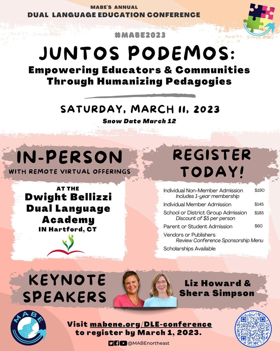 Register today for the 2023 MABE conference in March hosted by <a href="/Hartford_Public/">Hartford Public Schools</a> and <a href="/DwightBellizzi/">DwightBellizzi</a> Dual Language Academy. 🙌. mabene.org <a href="/digna_marte/">Rev. Digna A Marte, MRP, MDiv., MBA, ABD (She/Her)</a> <a href="/EzzieFigueroa/">Ezzie Figueroa</a> <a href="/BurnsLatino/">Burns Latino Studies Academy</a> <a href="/msanchez_crew/">Maria Sanchez School</a> <a href="/MariaGA_MLCoach/">Maria GonzalezAldave</a> <a href="/KimberlyWinfie7/">Kimberly Winfield</a> <a href="/mdfoxschool/">MD Fox</a> <a href="/ELAMSHPS/">Expeditionary Learning Academy at Moylan School</a>