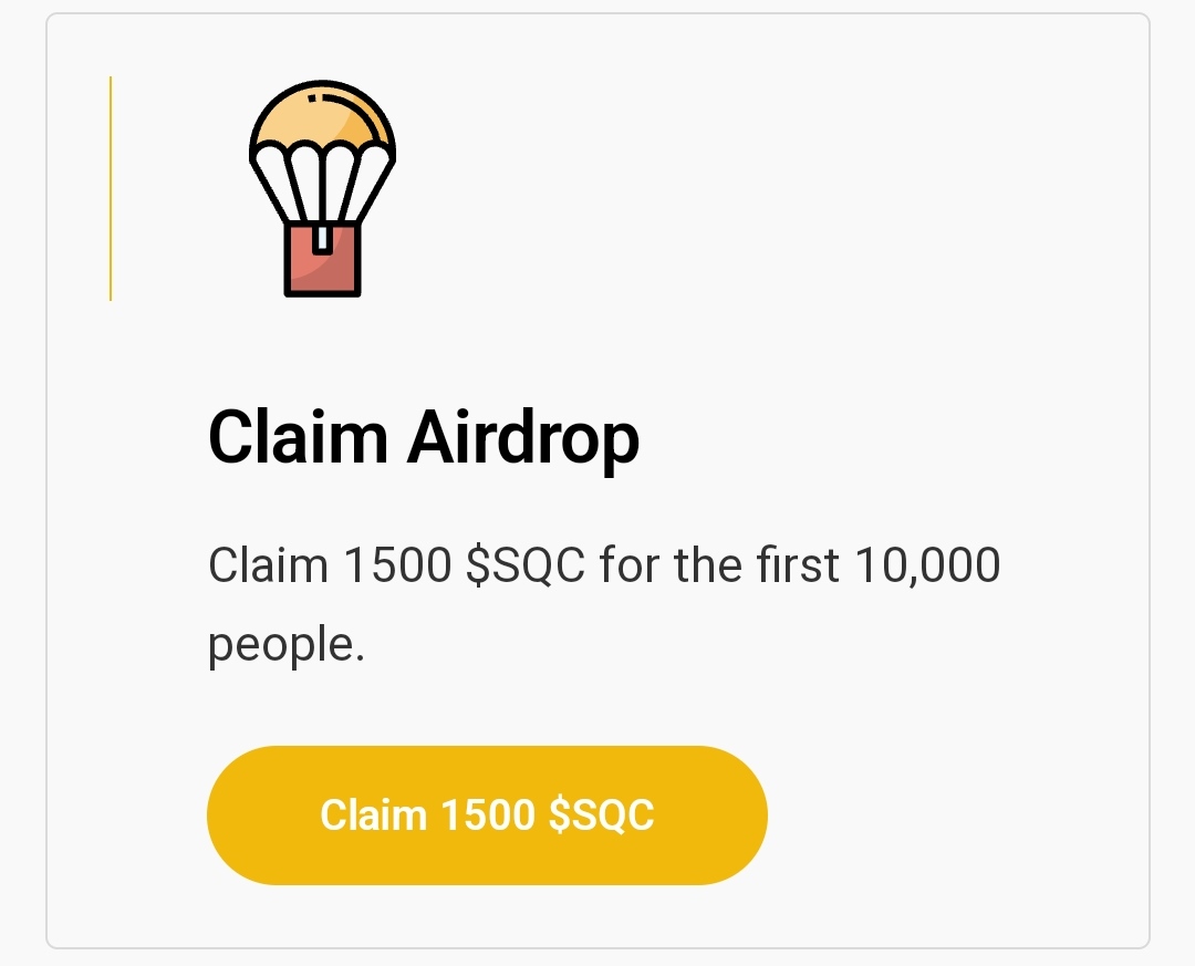 #Airdrop #SOC #BNB #BTC

🎁Claim 1500 $SQC ($4500) for the first 10,000 people.

🚀Airdrop link: shibaqata.live/?ref=0xd6D40f7…

✅ Network: Binance Smart Chain