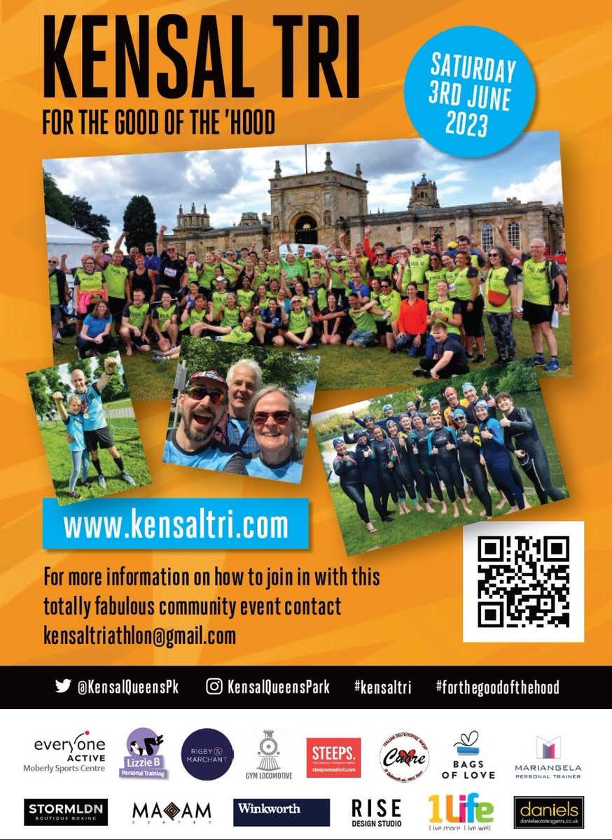 KensalTri's tweet photo. We're back! The future is now ORANGE &amp; we've free/discounted local fitness ops to offer you. Reserve a place @BlenheimTri but decide/pay us later at https://t.co/ekWcq2UsJv. Big thanks, as always, to Martin Sharrocks for amazing design #kensaltri #kensalrise https://t.co/7HJ4BoebOX