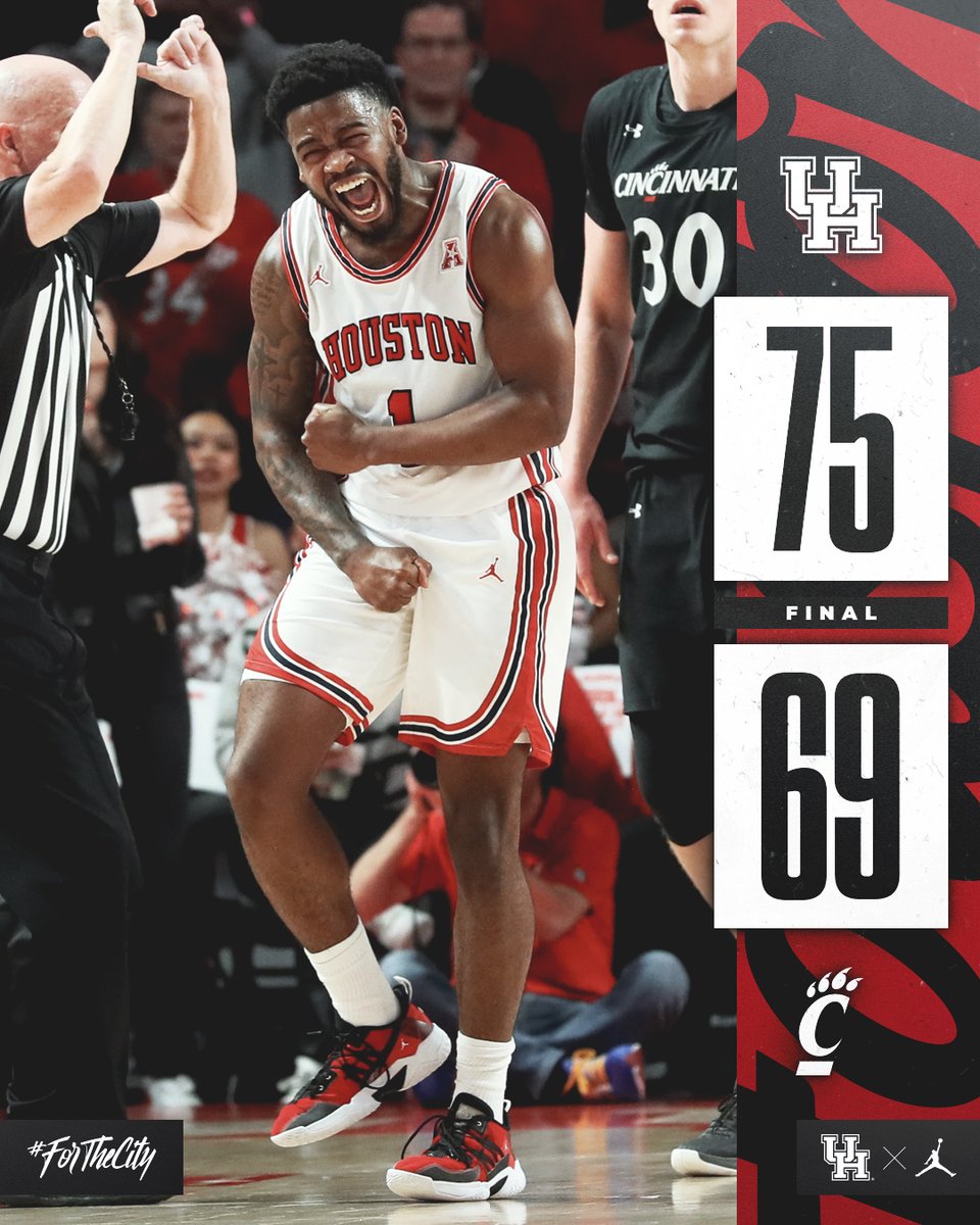 UHCougarMBK's tweet image. COOGS WIN!
presented by @thejointchiro

Inhale.
Exhale.
Inhale.

@JaraceW | 25 pts | 7 rebs | 2 asts 
@JWanRoberts13 | 14 pts | 6 rebs
@Thejshead | 13 pts | 2 rebs | 5 asts 

#ForTheCity x #GoCoogs  

NEXT – at Wichita State, 8 pm THURSDAY, Wichita, Kan.