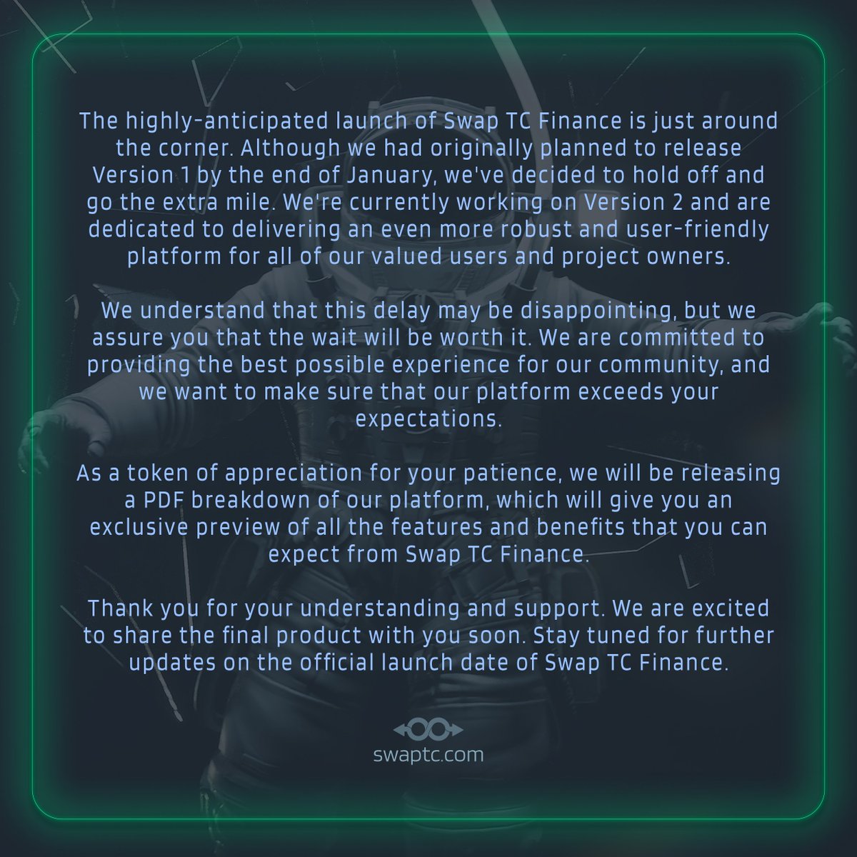 SwapTC's tweet image. Here's an update for @swaptcfinance 

Learn more: repo.swap.tc/Swap-TC-Financ…

#SwapTC #BSC #Cryptocurrency