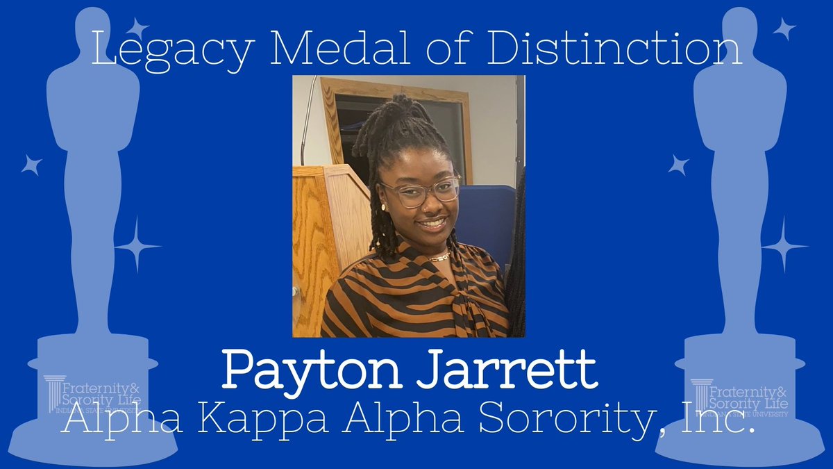 IndStateFSL (@indstatefsl) on Twitter photo The Legacy Medal of Distinction is the top honor, given to an outstanding senior who has blazed the trail for others on campus to follow through living the values of FSL. Congrats to Luke Summerlot of <a href="/ISUPIKE/">Indiana State Pikes</a>, Shelby Bizik of <a href="/AOIIKappaAlpha/">Alpha Omicron Pi</a>, and Payton Jarrett of <a href="/epsilonxi_aka/">Epsilon Xi💖💚</a> The Legacy Medal of Distinction is the top honor, given to an outstanding senior who has blazed the trail for others on campus to follow through living the values of FSL. Congrats to Luke Summerlot of <a href="/ISUPIKE/">Indiana State Pikes</a>, Shelby Bizik of <a href="/AOIIKappaAlpha/">Alpha Omicron Pi</a>, and Payton Jarrett of <a href="/epsilonxi_aka/">Epsilon Xi💖💚</a>