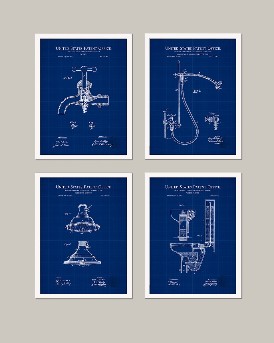 PatentPrintShop's tweet image. Prints of classic (1877-1920 ) bathroom patents (4 Print Set)
Prints include: 1877 FAUCET, 1897 OVERHEAD SHOWER, 1892 WATER CLOSET, and 1920 SHOWER SPRAY
thepatentprintshop.com/product/vintag…
#Spadécor #BathroomWallArt #BathroomDécor #BathroomPrints