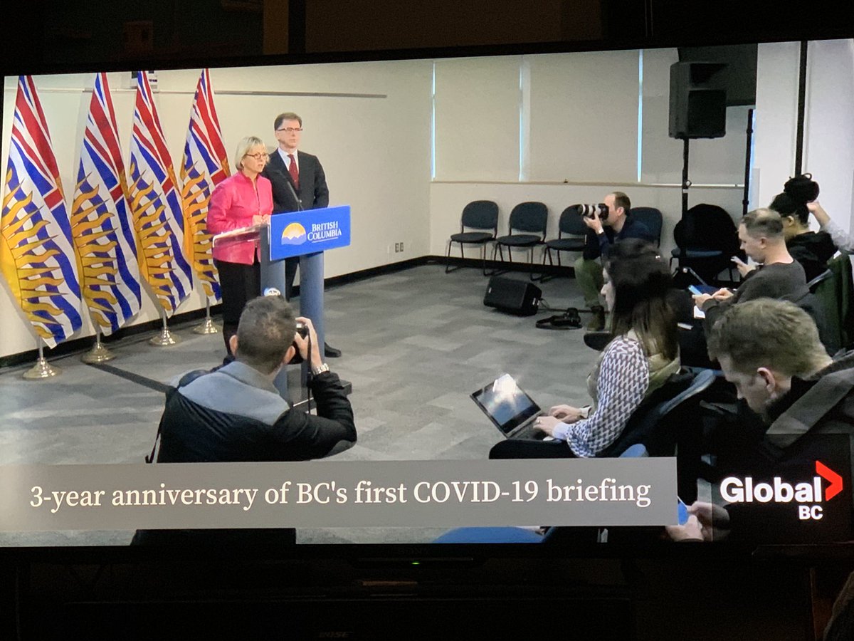Front row. Pecking away at my phone. 
Three years ago today was B.C.’s first #covid19 press conference. When I arrived that morning I didn’t expect the event to be commemorated years later. 
#covid19bc