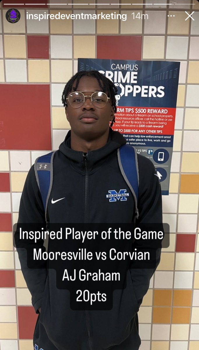 MooresvilleMB's tweet photo. Congrats to our guy @aj_graham10  on getting player of the game tonight. https://t.co/K35mJ7TSF0