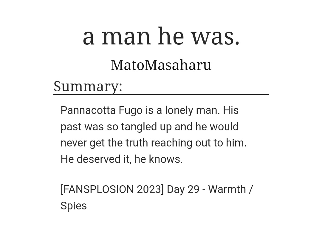 MatoMasaharu's tweet photo. #Fansplosion day 29 and the last from me! ๐๐๐
Pannacotta Fugo is the character that brings me back to writing fanfictions. I love him and want everyone to feel the same. He is a great character with depth and is fun to explore.
Please read Purple Haze Feedback. https://t.co/IixuAOygRu