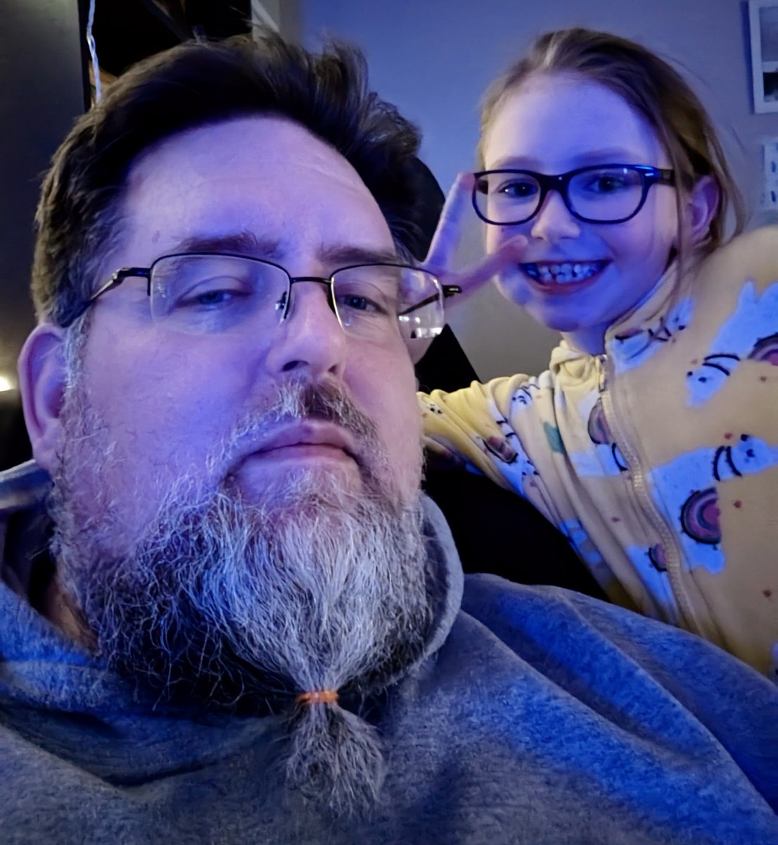 Finally reach 'beard tie' length.
Or as my daughter puts it: beard pony tail.

You don't resist or argue when your daughter wants to do this.
cc: @JeremySiers