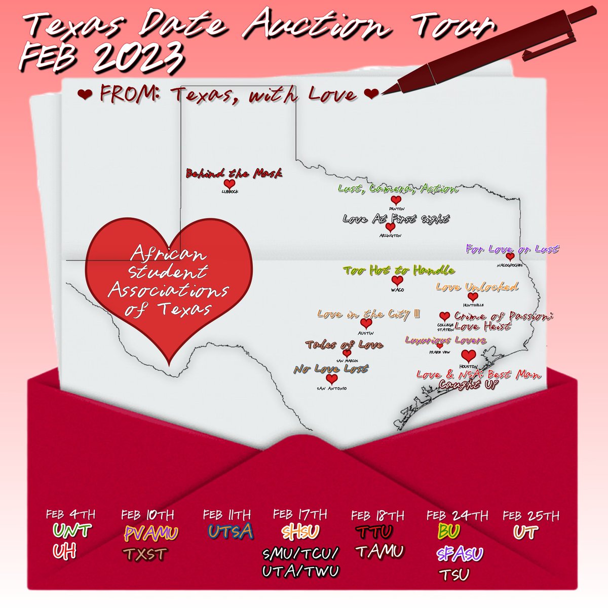 NSA_UH's tweet photo. February is FAST approaching! 💞

And you know what that means… 🌚

DATE AUCTION SEASON! 🥰

Here are the official dates🕺🏾 

Now, y’all are all set for your tour! 🤭 https://t.co/ErpI34zdbH
