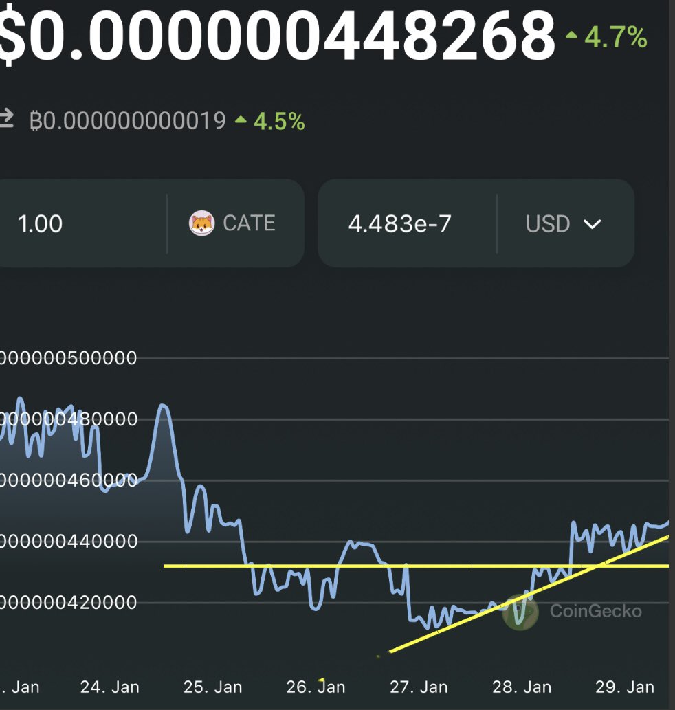 Trader4lyf's tweet photo. #TAPArmy Chart of Day: #catecoin 
—
- #CATE  is leaving its “bear cycle”zone &amp; following #Bitcoin towards a new uptrend (ie. Resume Phase prior to mid-2024 Bitcoin #halving )

- it’s now forming higher lows

- since this was a 1YR rounded bottom, uptrend will be parabolic later https://t.co/q8oWrG1Eqz