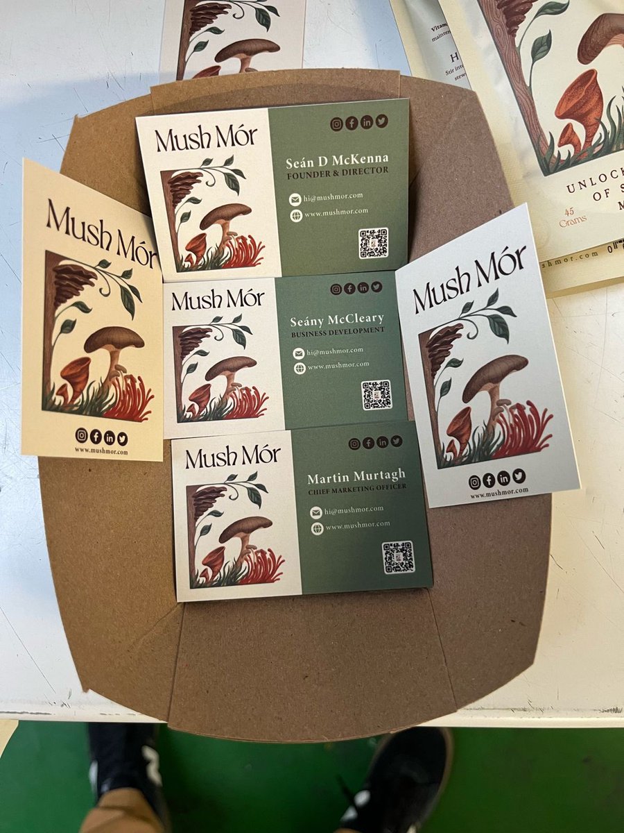 mush_mor's tweet image. New Mush Mór business cards have arrived with job titles. 🥳

Don&apos;t they look fantastic? 👏

Want to stock our #functionalmushroom product? 🍄💪

Get in touch we would love to hear from you. 

#wellbeing #healthiswealth