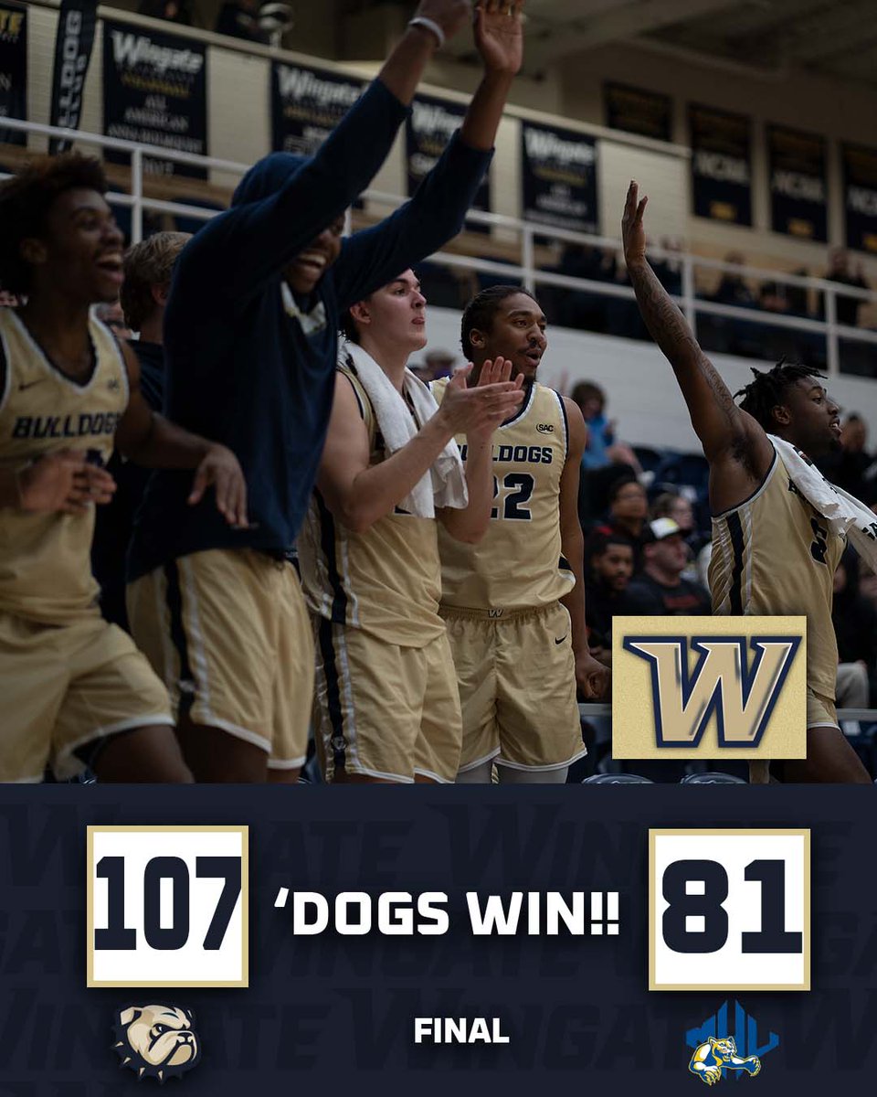 BULLDOGS WIN!!!!

<a href="/WingateMBB/">Wingate Men's BBall</a> shoots 59 percent from the field and rolls to a 107-81 victory!!

Elmore hit 6 threes to score 20; Clark had 19 points &amp; 5 assists, Cottingham had 18 points - Letino added 14 on 6-6 shooting, Nixon had 13 points &amp; 14 assists!

#OneDog