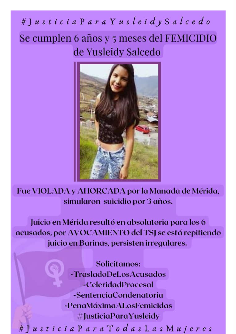 manuelita1504's tweet photo. #28En
Caso Yusleidy Salcedo
Por insistencia de #VíctimasSobrevivientes es que pueden tener fechas de las audiencias. Con el agravante, que si llegan a celebrarse nunca es a la hora convocada.
Debilidad o nula notificación
#JusticiaParaYusleidy
@LourdesSuarezA2
@gladysrequena https://t.co/YKNr9EVkK7