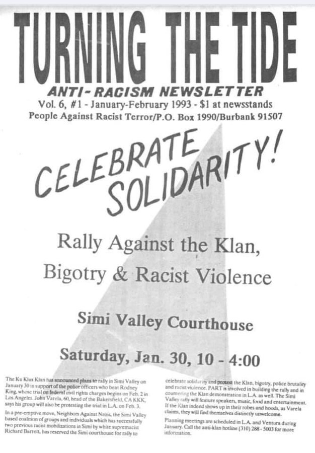 blazej_adam's tweet photo. January 1993: Klan members planned a rally in Simi Valley to support cops who beat Rodney King. When anti-racist groups planned counter-protest, the KKK called it off though some still showed in less organized, public manner. 

30 years later... #JusticeForTyre https://t.co/kG0Dn0Dpct