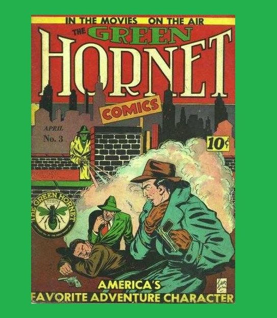 The #GreenHornet - #HelnitComics  - Green Hornet Comics Issue #3 (April 1941; #Helnit) - - Green Hornet Britt Reid and #Kato fighting crime, with detective work, fists, and gas gun. 