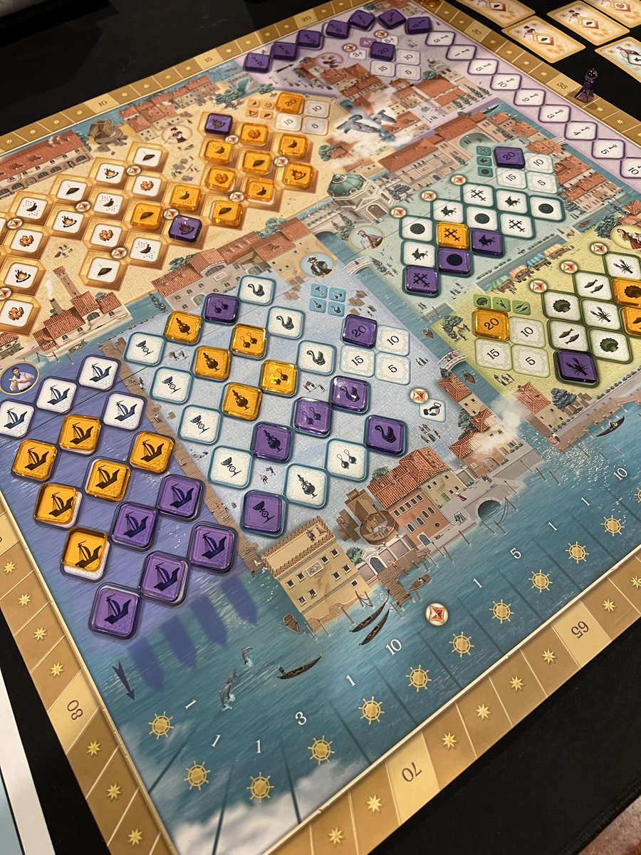 Played Mille Fiori by <a href="/ReinerKnizia/">Reiner Knizia</a> and <a href="/devirgames/">Devir Games</a> - what a blast!  It’s a point-fest extravaganza with mini games across the board.  Lots of combo-tastic actions and fun decisions. Great push and pull of point swing that makes it a nail biter to the end.  40 mins at 2P. Get it!