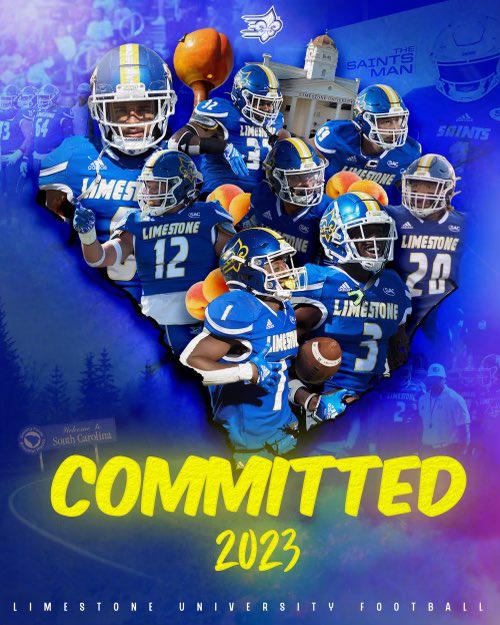 CManville32's tweet photo. Blessed to be 110 percent committed to Limestone University! Thank you @coachfurrey and the entire coaching staff for the hospitality and warm welcome. Proud to be a Saint! https://t.co/I2LgpETJJC