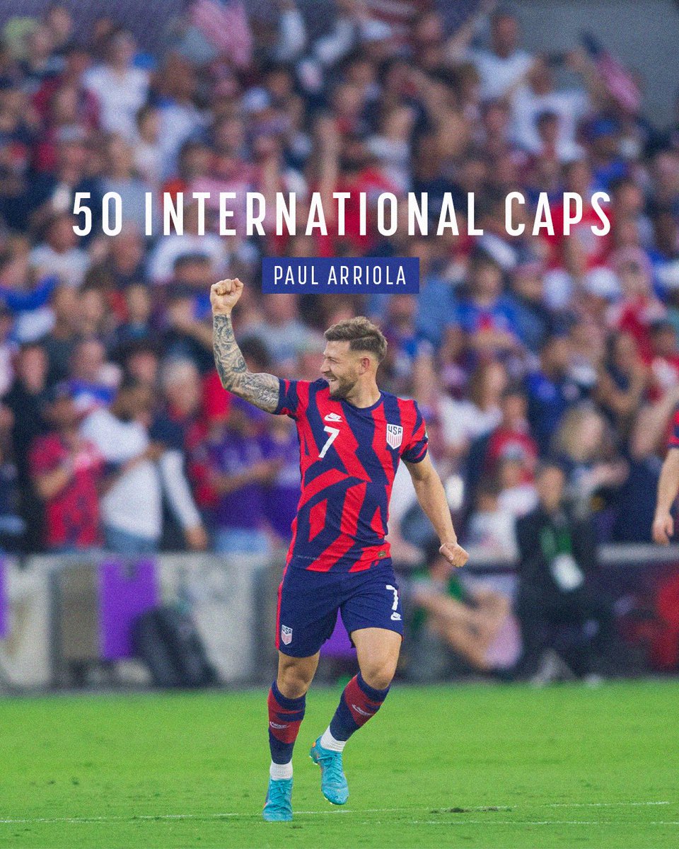 With tonight's start, @PaulArriola becomes just the 7th active player to make 50+ appearances for the @USMNT.