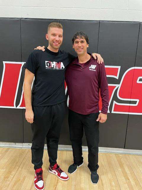 WahawkBoysHoops's tweet photo. One a Wahawk, always a Wahawk! Great to see former players square-off today as Culver-Stockton played Grandview. #TheStandard https://t.co/xJmzfcpGU1