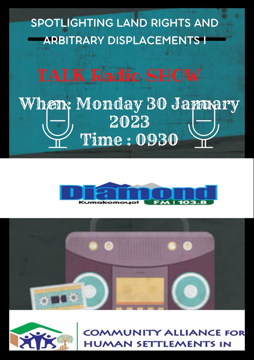 Join CAHSZ Monday morning for a talk radio show on Diamond FM to discuss land hunger, improving access to land and natural resources for vulnerable social groups and the phenomenon of arbitrary displacement @NEDemocracy @AMutize #IndawoyamiZW #Chitakatakachahina