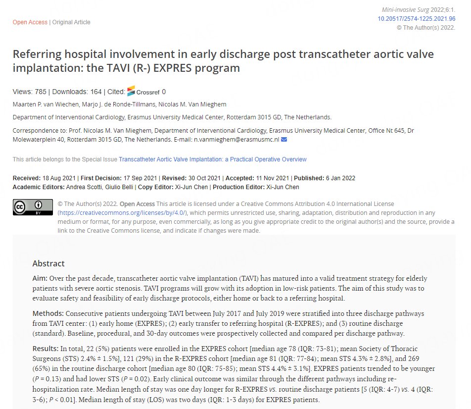 💥Hot article: Referring hospital involvement in early discharge post transcatheter aortic valve implantation: the TAVI (R-) EXPRES program 🔔Link: misjournal.net/article/view/4… @DrWheatley @Ed_Alania @StFrancis_LI