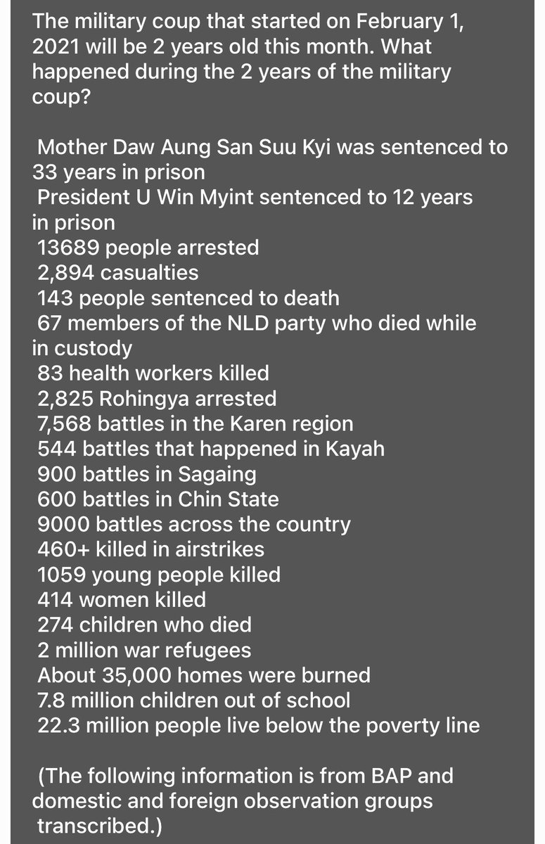 hannayuri_twt's tweet photo. What happened during the 2 years of the military coup? #WhatsHappeningInMyanmar https://t.co/RkpNLyhekk