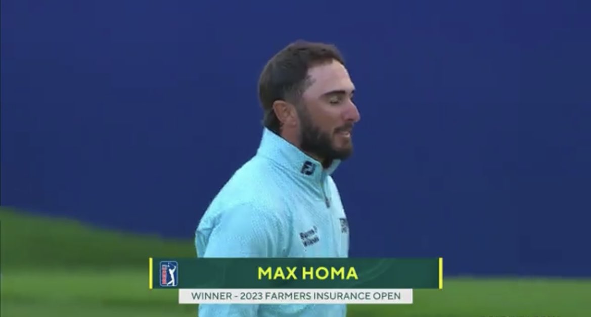 BarstoolBigCat's tweet photo. Great win @maxhoma23! What a round. I’ve always said the Farmers Insurance Open is the 5th Major. 

Also your hat tan looks like shit (gotta keep you humble and hungry for Augusta) https://t.co/0J47UJ9FAS