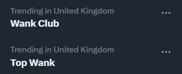 AndyGibsonTV's tweet photo. Twitter in the United Kingdom proving how high brow it is, yet again. 
#WankClub #TopWank https://t.co/sWJ4nJ8CWD