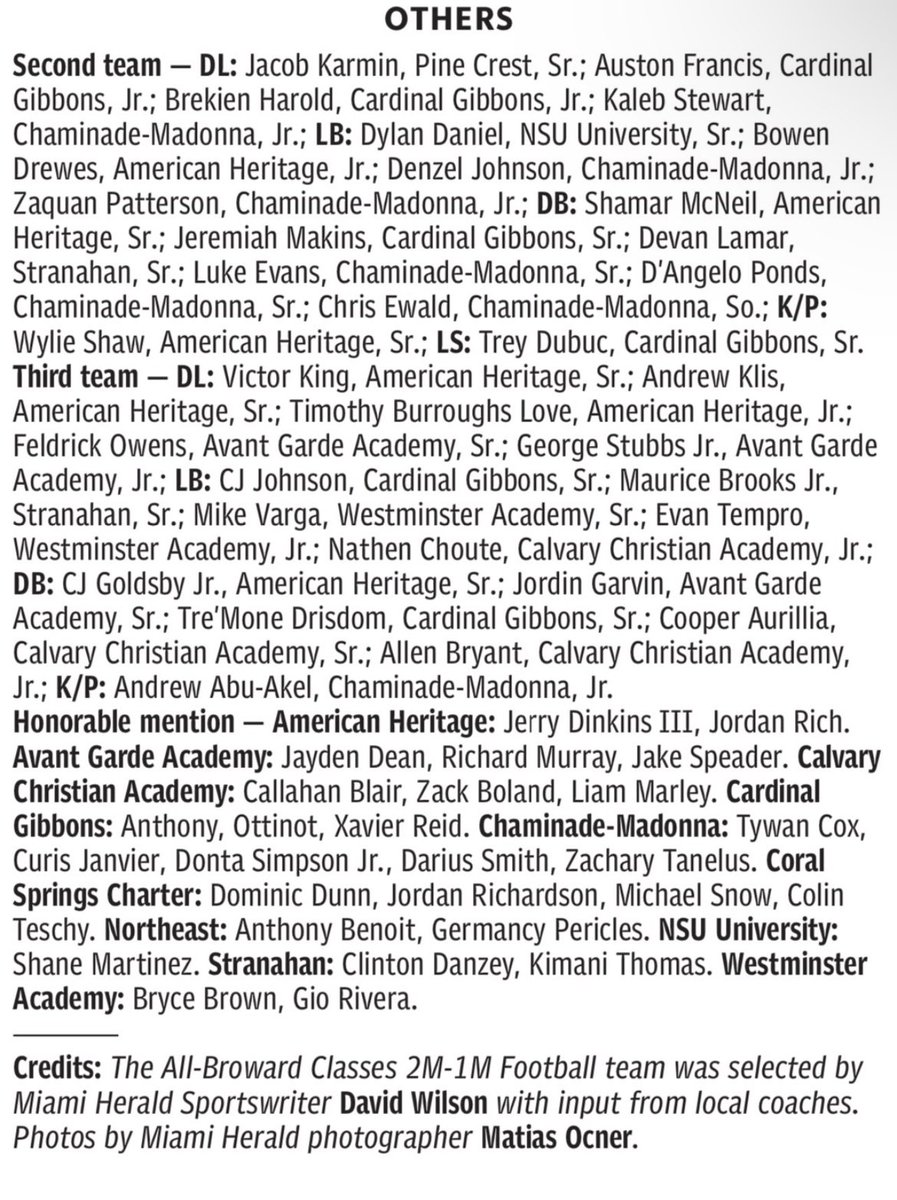 Blessed to be Honorable Mention All County Miami Herald my sophomore year <a href="/Redskins32/">Matt DuBuc</a> <a href="/Pat_AndersonSr/">@Coach Anderson</a> <a href="/larryblustein/">Blustein Recruiting</a>