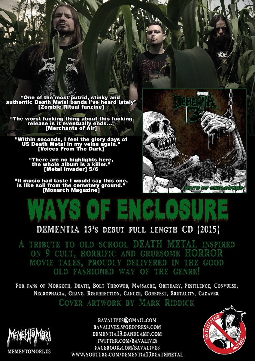 bavalives's tweet photo. CD "Ways of Enclosure" promo flyer! Out on Memento Mori 🇪🇸(2015) 💀
BUY / LISTEN:
https://t.co/AALOtd577w
*Band photo: João Fitas
*Cover art: Mark Riddick
#Dementia13 #bavalives #MementoMori #DeathMetal #oldschool #OSDM #Metal #WaysOfEnclosure #MarkRiddick https://t.co/yRlhasV8ZB