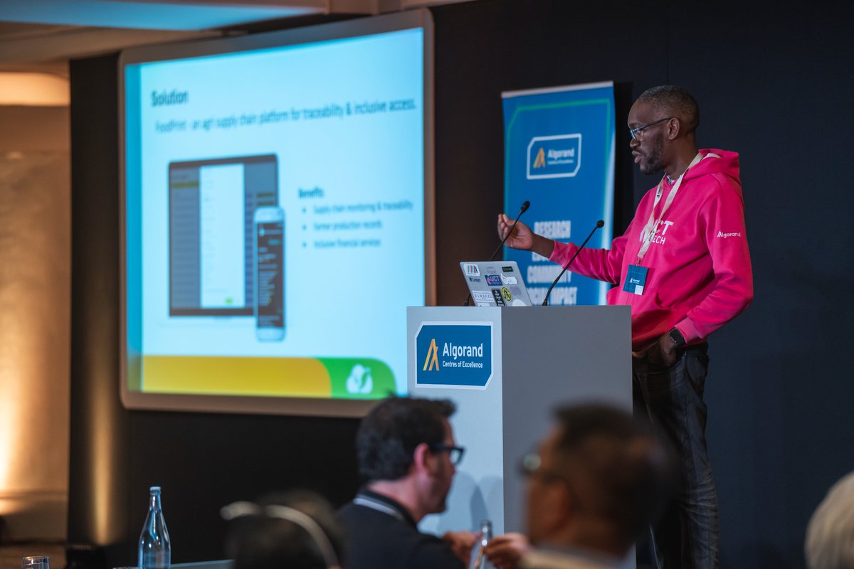I also got to present on blockchain use cases in emerging markets and how <a href="/foodprintlabs/">FoodPrint Labs</a> we've built a WhatsApp bot for that is integrated with the Algorand blockchain for record keeping, traceability and access to financial services by farmers in emerging markets. /2